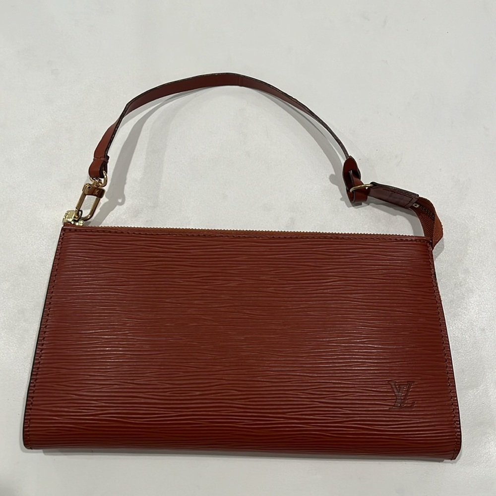 Louis Vuitton Epi Leather Clutch Pochette Bag in Rust Orange Brown - Picture 4 of 14